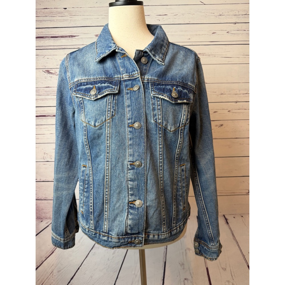 Silver Jeans Sinclair Denim Jacket Medium NWT Distressed Trucker Womens LJ0020RA